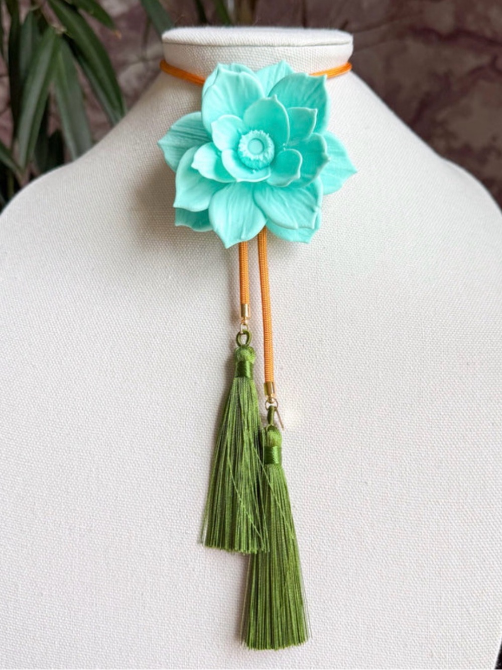 Rahya Jewelry Design Lotus Flower Bolo
Turquoise With Golden Yellow & Olive